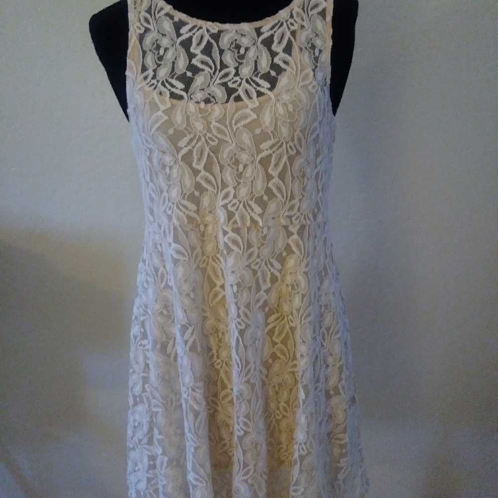 NWOT Free People cream lace mini dress sz M